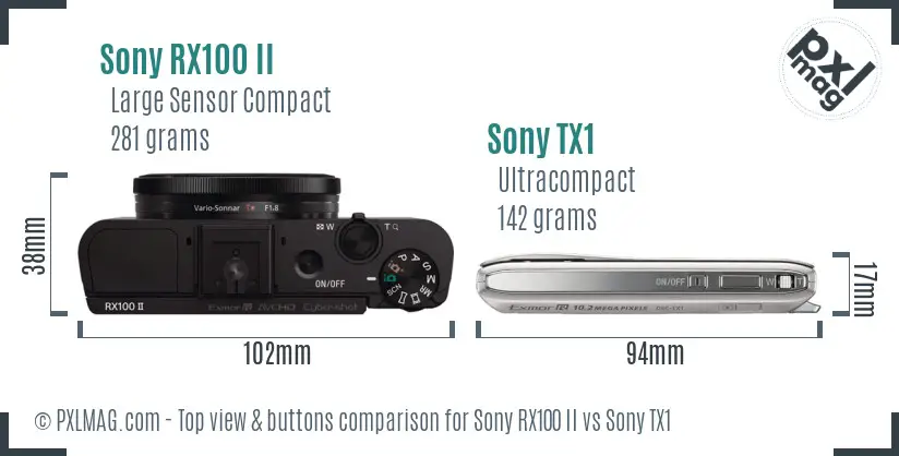 Sony RX100 II vs Sony TX1 top view buttons comparison
