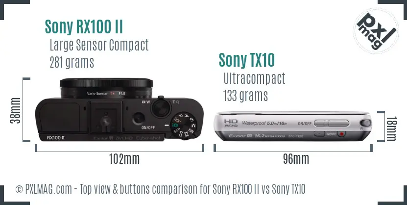 Sony RX100 II vs Sony TX10 top view buttons comparison