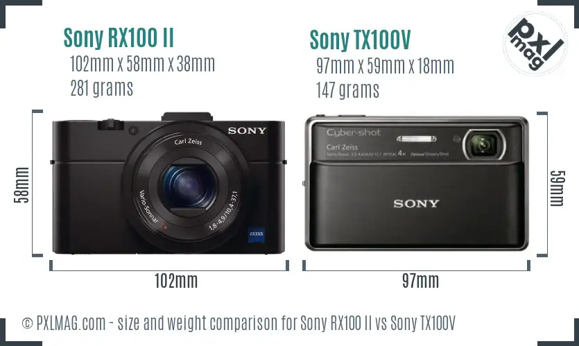 Sony RX100 II vs Sony TX100V size comparison