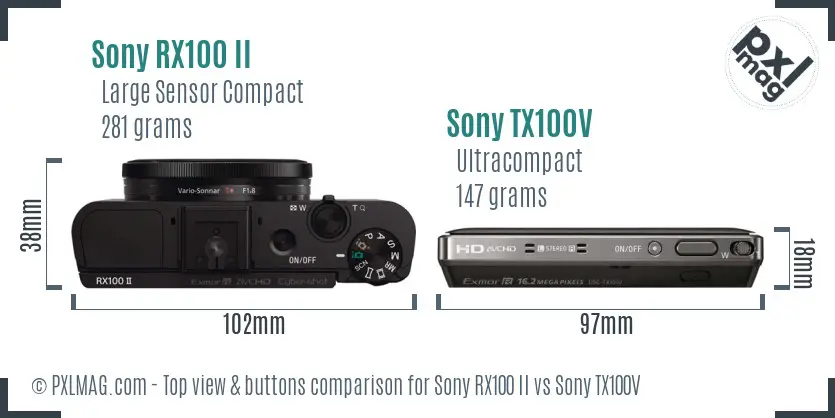 Sony RX100 II vs Sony TX100V top view buttons comparison