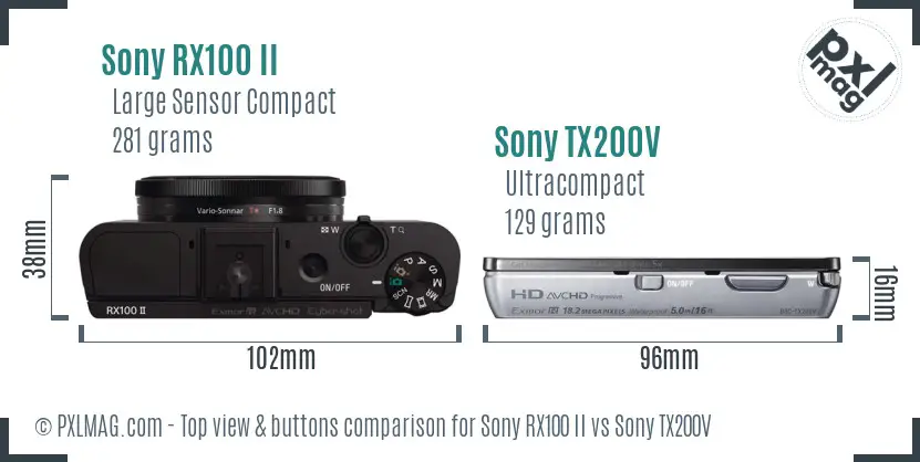Sony RX100 II vs Sony TX200V top view buttons comparison