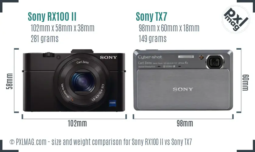 Sony RX100 II vs Sony TX7 size comparison