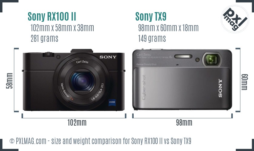 Sony RX100 II vs Sony TX9 size comparison