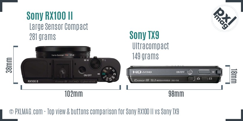 Sony RX100 II vs Sony TX9 top view buttons comparison