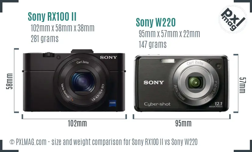 Sony RX100 II vs Sony W220 size comparison