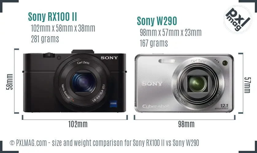 Sony RX100 II vs Sony W290 size comparison