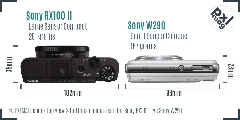 Sony RX100 II vs Sony W290 top view buttons comparison
