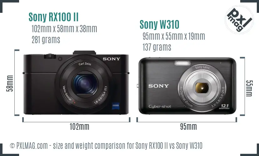 Sony RX100 II vs Sony W310 size comparison