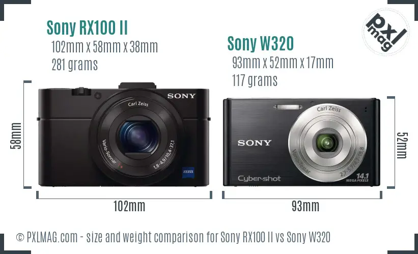 Sony RX100 II vs Sony W320 size comparison
