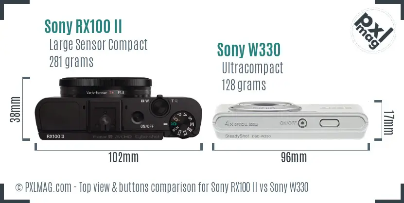 Sony RX100 II vs Sony W330 top view buttons comparison