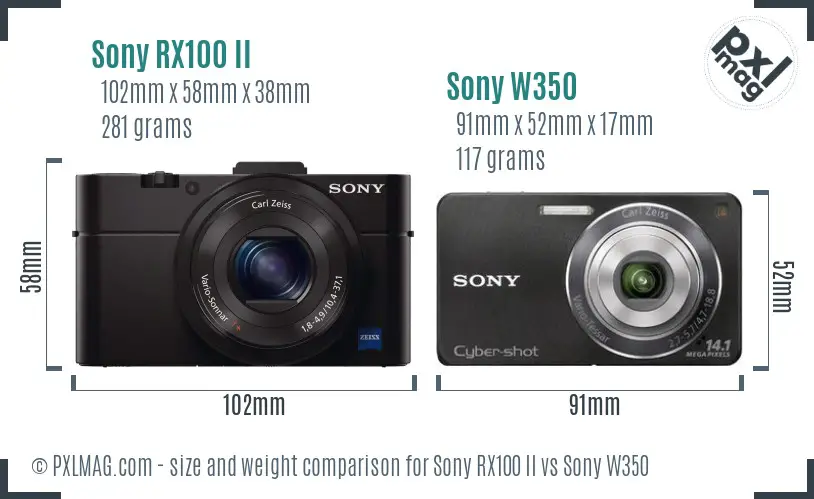 Sony RX100 II vs Sony W350 size comparison