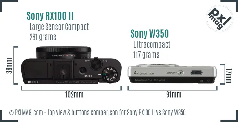 Sony RX100 II vs Sony W350 top view buttons comparison