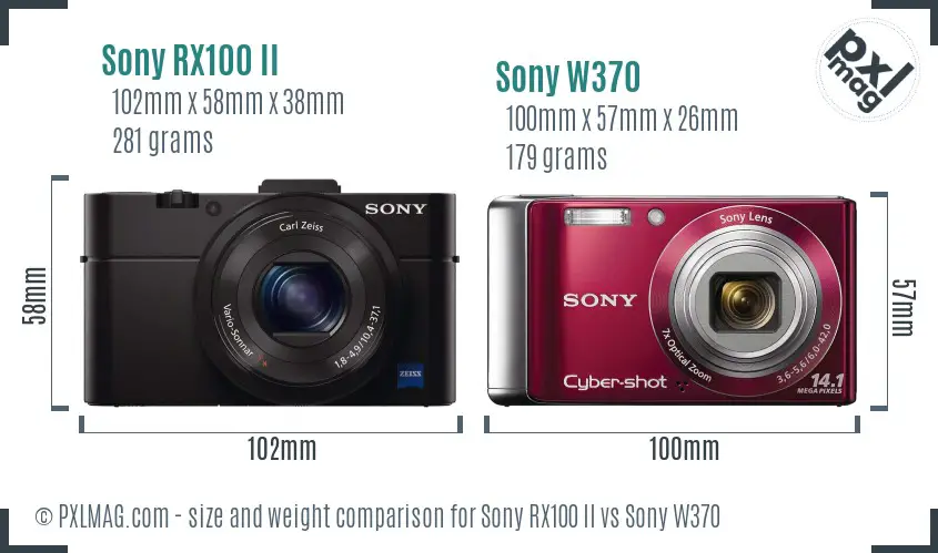 Sony RX100 II vs Sony W370 size comparison