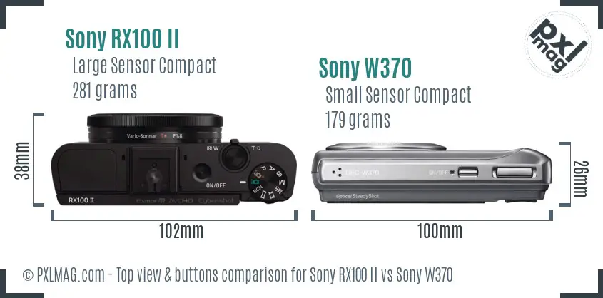 Sony RX100 II vs Sony W370 top view buttons comparison