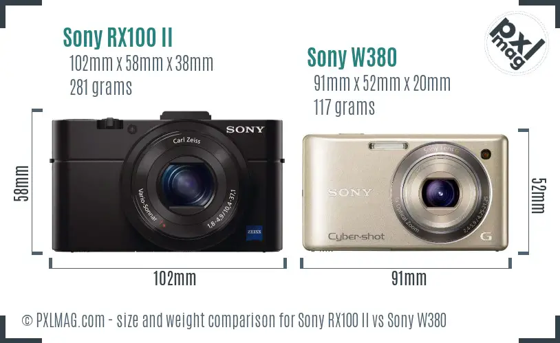 Sony RX100 II vs Sony W380 size comparison