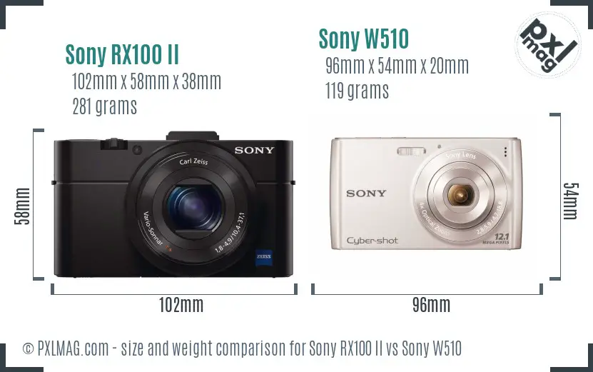 Sony RX100 II vs Sony W510 size comparison