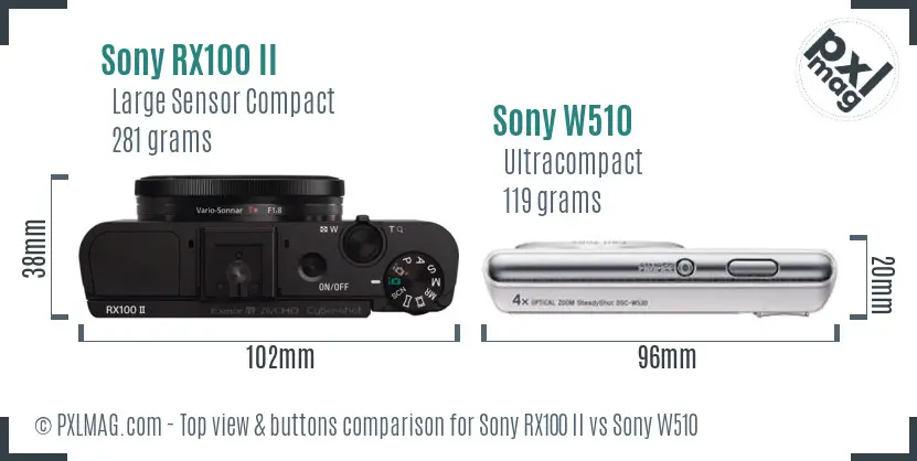 Sony RX100 II vs Sony W510 top view buttons comparison