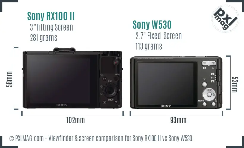 Sony RX100 II vs Sony W530 Screen and Viewfinder comparison