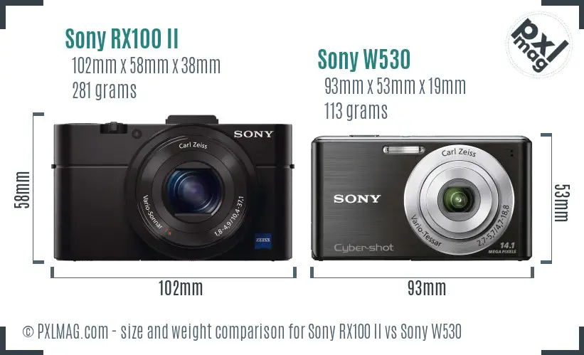 Sony RX100 II vs Sony W530 size comparison