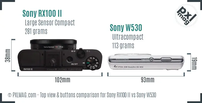 Sony RX100 II vs Sony W530 top view buttons comparison