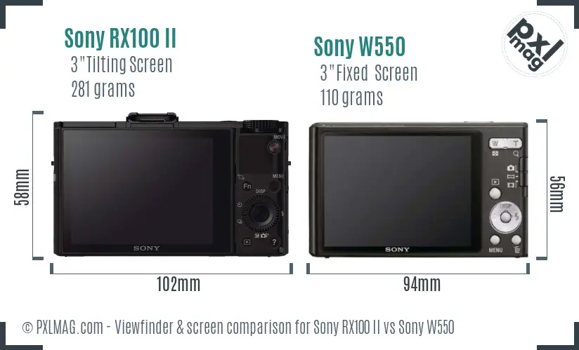 Sony RX100 II vs Sony W550 Screen and Viewfinder comparison