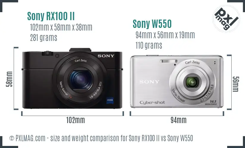 Sony RX100 II vs Sony W550 size comparison