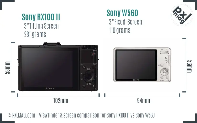 Sony RX100 II vs Sony W560 Screen and Viewfinder comparison