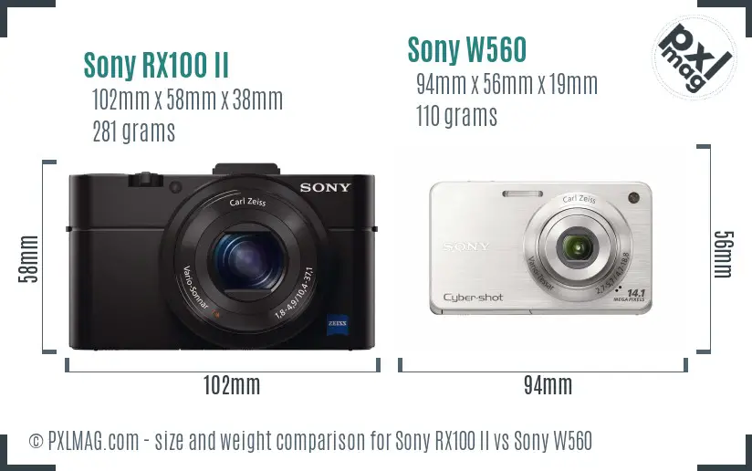 Sony RX100 II vs Sony W560 size comparison