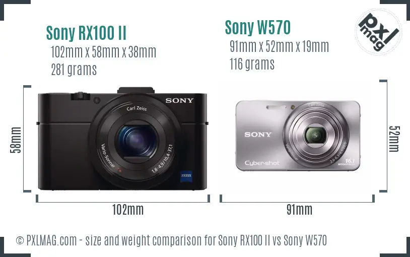 Sony RX100 II vs Sony W570 size comparison