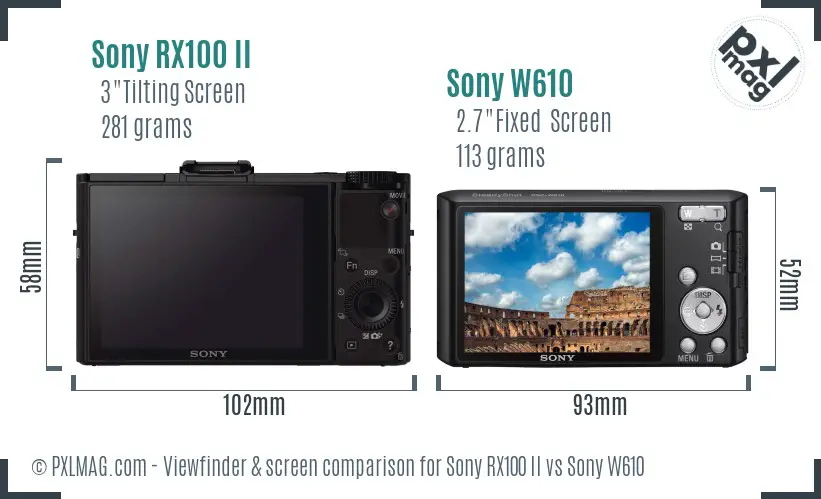 Sony RX100 II vs Sony W610 Screen and Viewfinder comparison