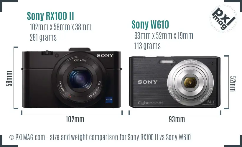 Sony RX100 II vs Sony W610 size comparison