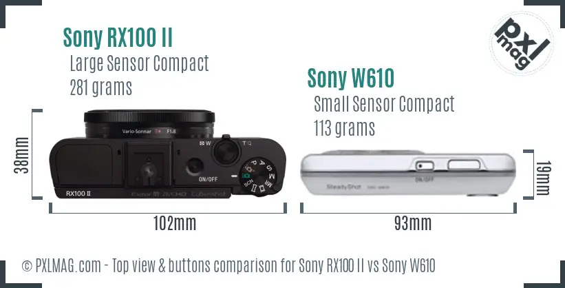 Sony RX100 II vs Sony W610 top view buttons comparison