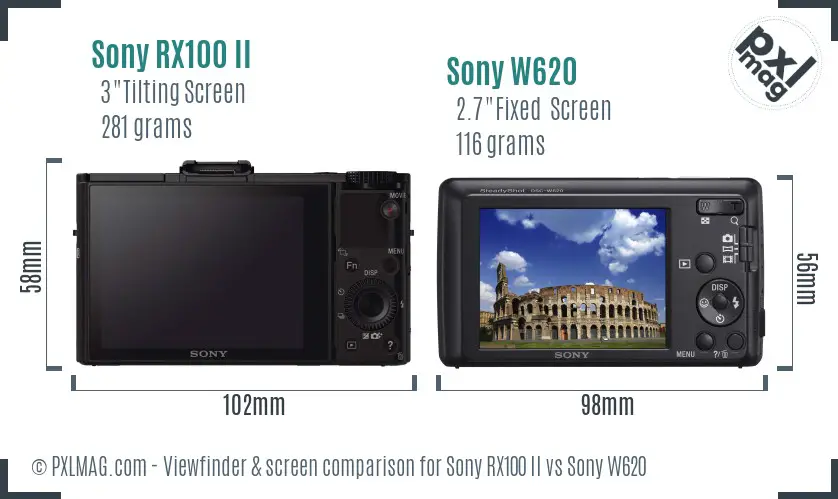 Sony RX100 II vs Sony W620 Screen and Viewfinder comparison