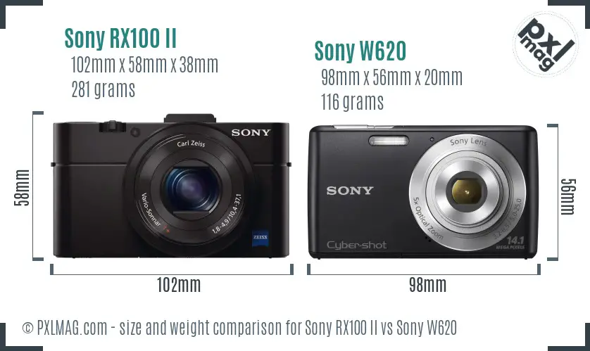 Sony RX100 II vs Sony W620 size comparison