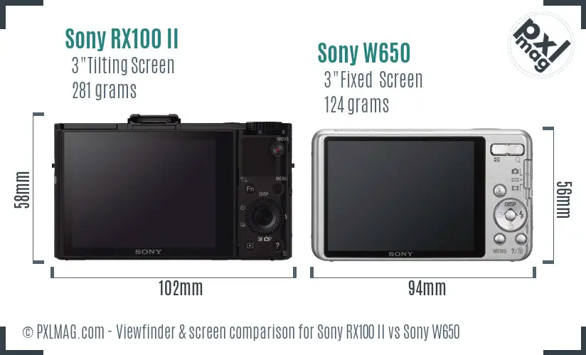 Sony RX100 II vs Sony W650 Screen and Viewfinder comparison