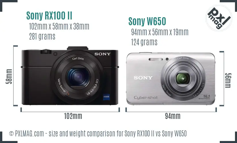 Sony RX100 II vs Sony W650 size comparison