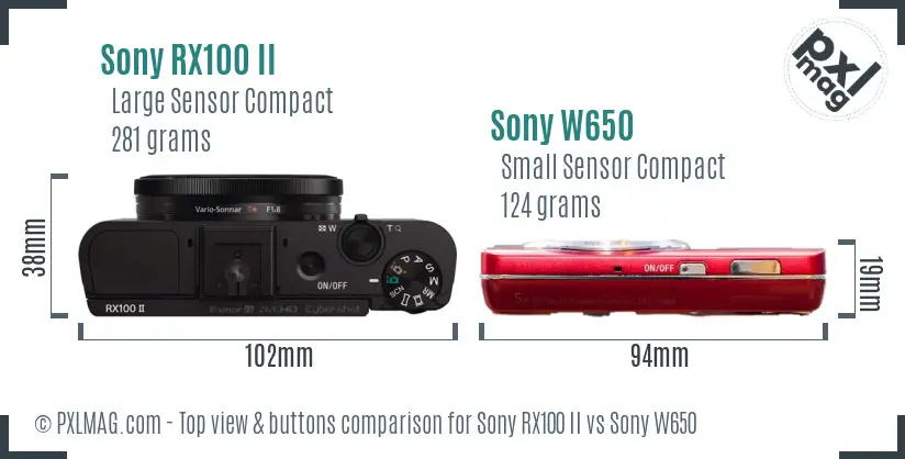 Sony RX100 II vs Sony W650 top view buttons comparison