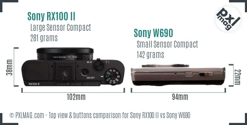 Sony RX100 II vs Sony W690 top view buttons comparison