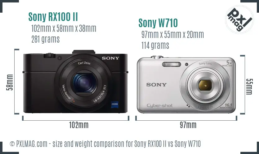 Sony RX100 II vs Sony W710 size comparison