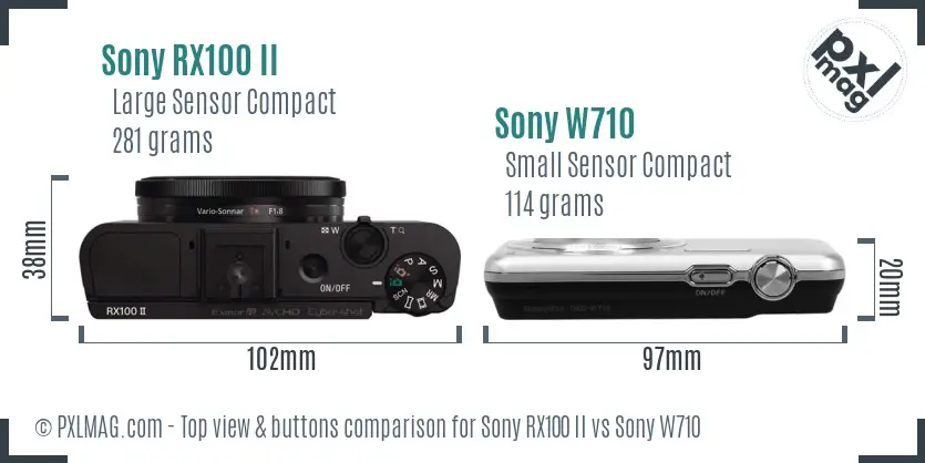 Sony RX100 II vs Sony W710 top view buttons comparison