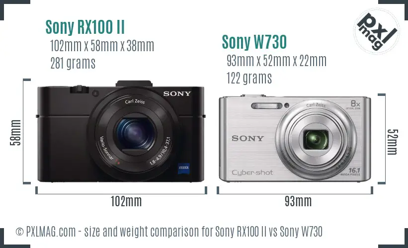 Sony RX100 II vs Sony W730 size comparison