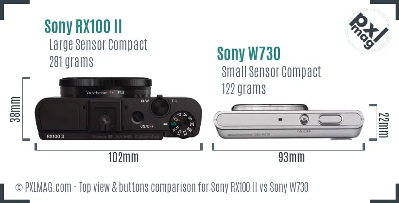 Sony RX100 II vs Sony W730 top view buttons comparison