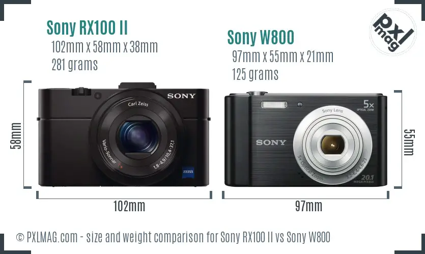 Sony RX100 II vs Sony W800 size comparison