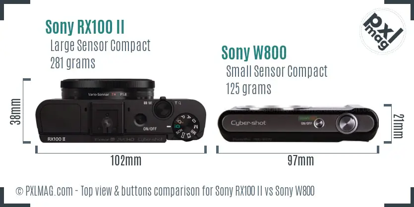 Sony RX100 II vs Sony W800 top view buttons comparison