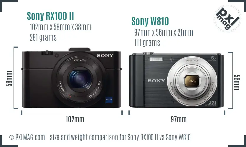 Sony RX100 II vs Sony W810 size comparison