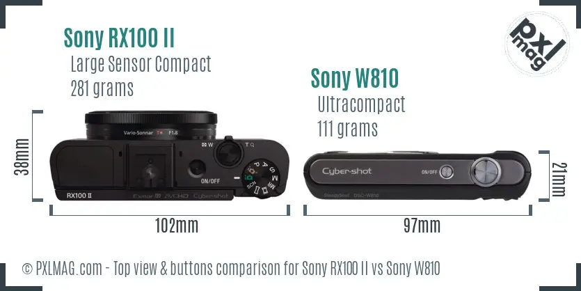 Sony RX100 II vs Sony W810 top view buttons comparison