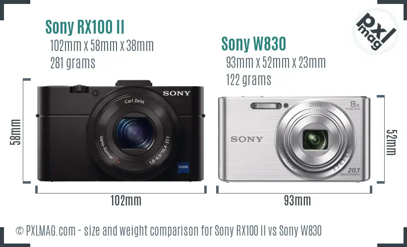 Sony RX100 II vs Sony W830 size comparison