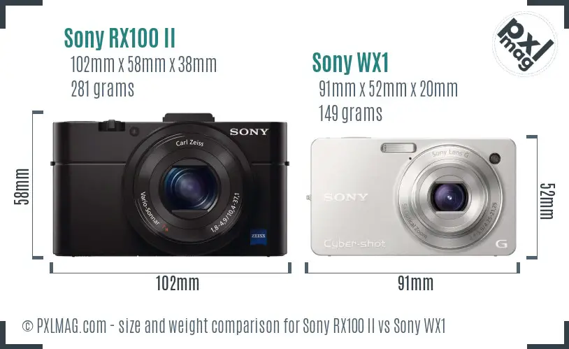 Sony RX100 II vs Sony WX1 size comparison