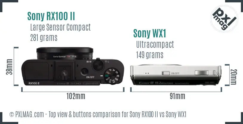 Sony RX100 II vs Sony WX1 top view buttons comparison