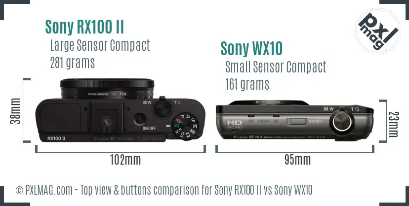 Sony RX100 II vs Sony WX10 top view buttons comparison